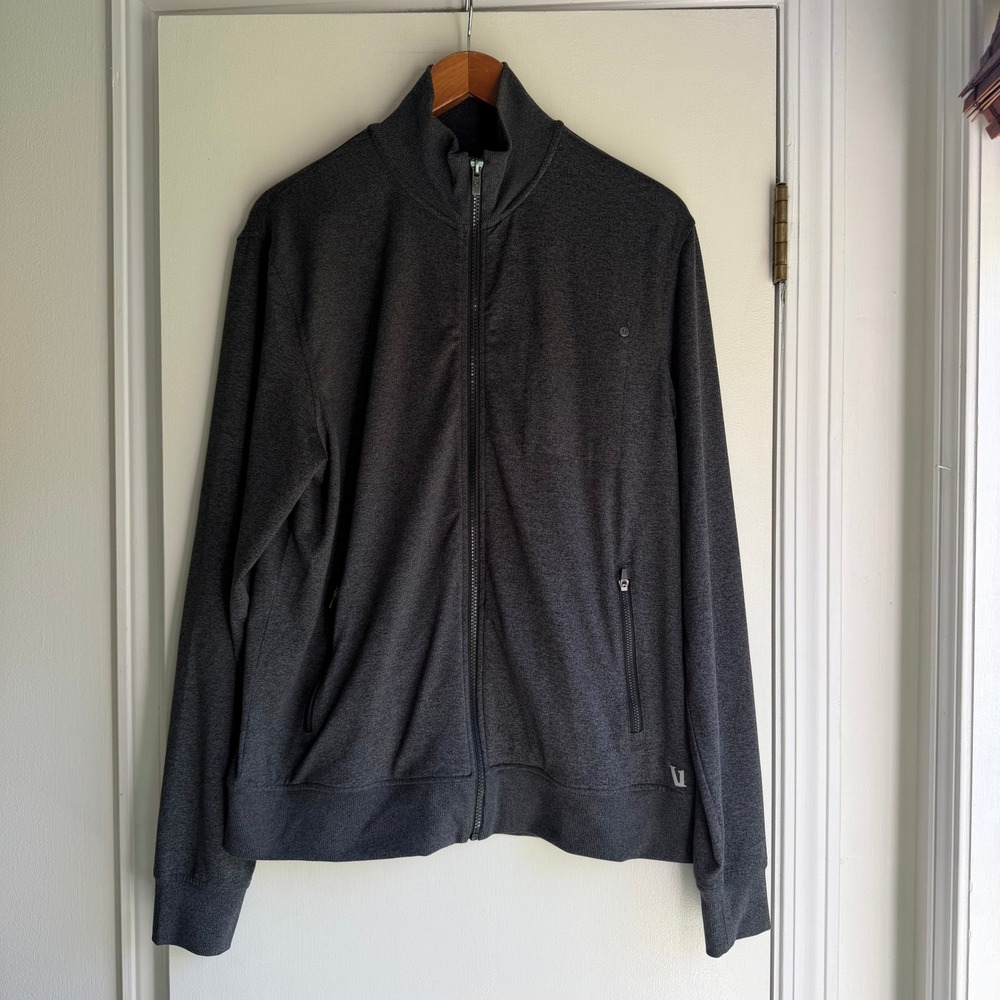 Vuori Mens Full Zip Performance Jacket Charcoal Heather Grey Mock Neck Athletic - Picture 1 of 8